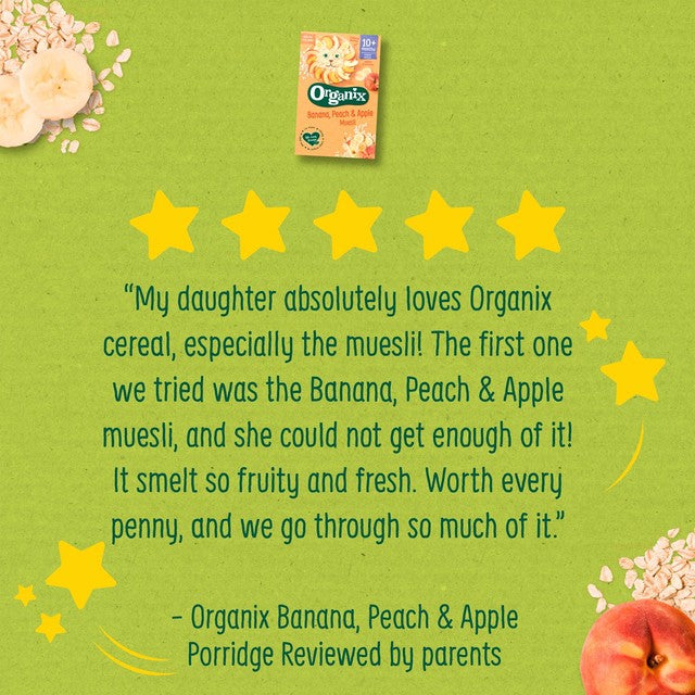 Organix banana, peach and apple baby muesli 200g, imported from the UK