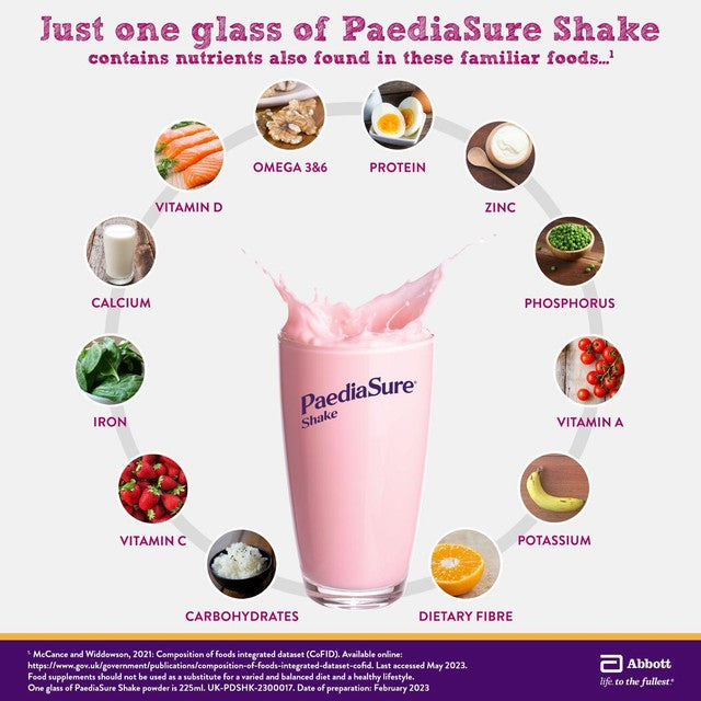 PaediaSure Shake Strawberry nutritional supplement powder 400g, imported from the UK