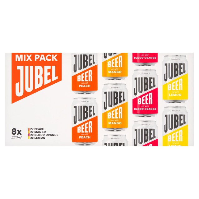 JUBEL gluten-free beer mixed pack with peach, mango, blood orange, and lemon 8 x 330ml, UK version