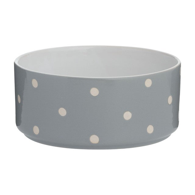 Mason Cash Polka Dot Grey Pet Bowl 18cm, imported from the UK