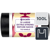 Ocado extra strong refuse sacks 15 pack, imported from the UK