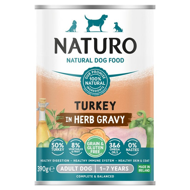 Naturo Grain Free Turkey dog food 390g, imported from the UK