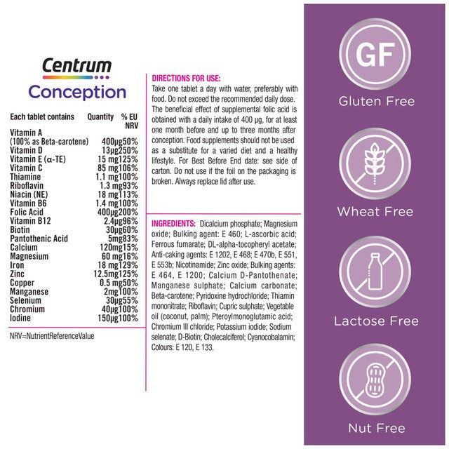 Centrum Conception Fertility Support vitamins 30 tablets - British product