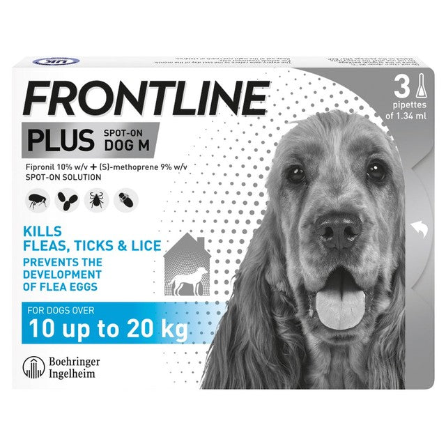 Frontline Plus flea and tick treatment for medium dogs 10-20kg - British product
