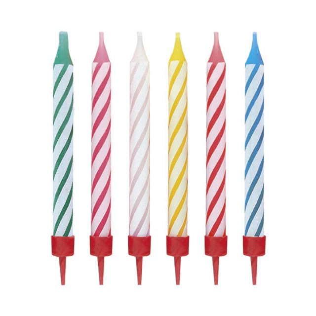 Unique Party assorted striped birthday candles pack of 12 (British brand)