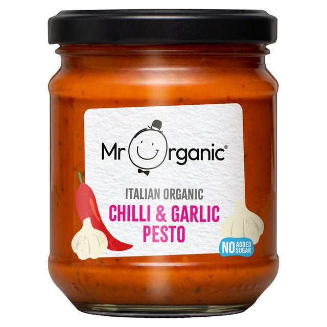 Mr Organic Chilli & Garlic Pesto 190g, imported from the UK