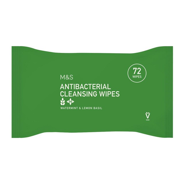 M&S antibacterial cleansing wipes watermint & lemon basil 72 pack, imported from the UK