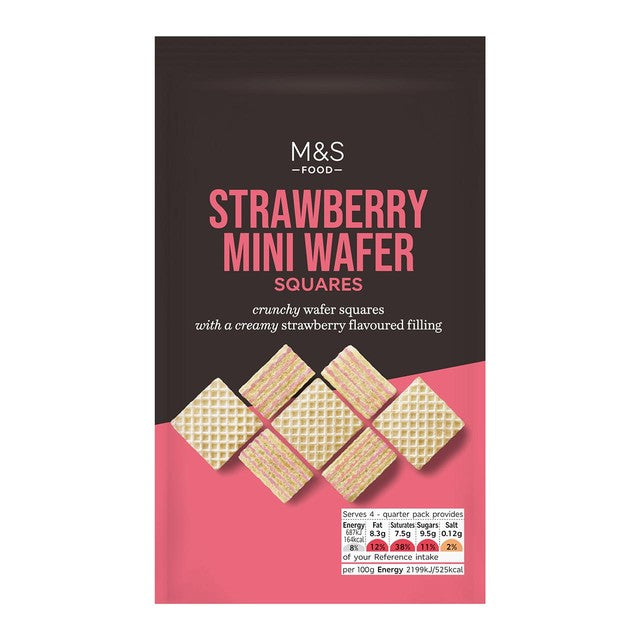 M&S Strawberry Wafer Squares 125g, imported from the UK