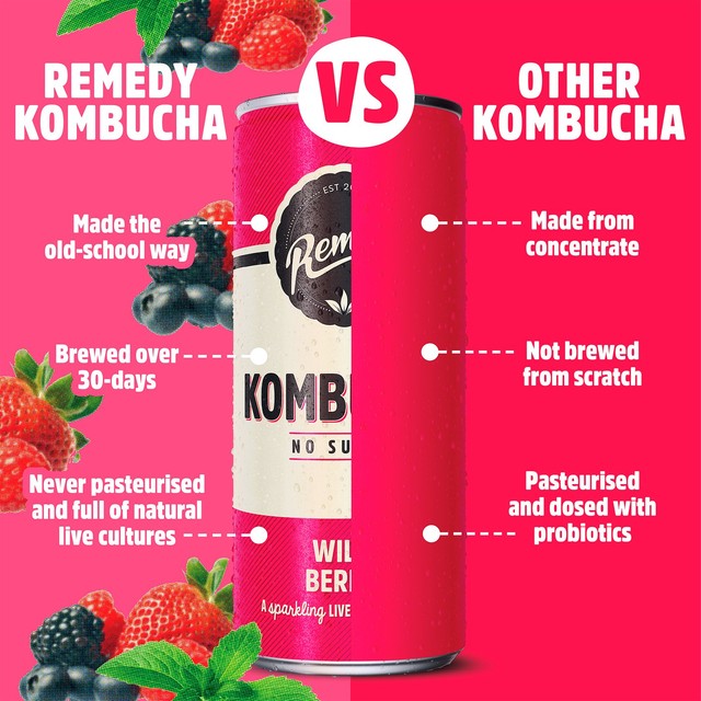 Remedy kombucha wild berry 250ml, imported from the UK