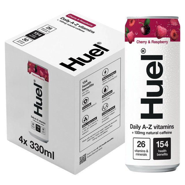 Huel Cherry & Raspberry Energy Drink 4 x 330ml cans, UK version