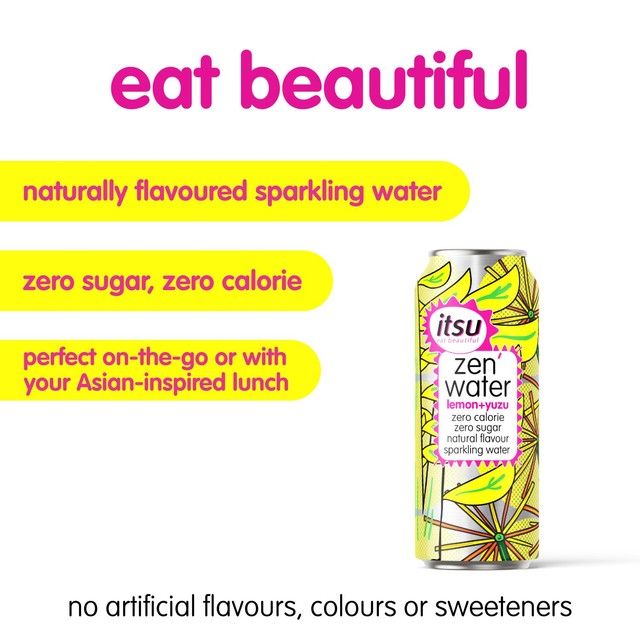 itsu zen water lemon yuzu sparkling water, imported from the UK