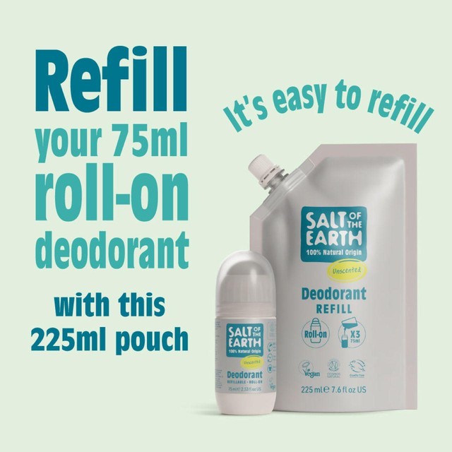 Salt of the Earth Natural Deodorant Roll On Refill Unscented 225ml (British brand)