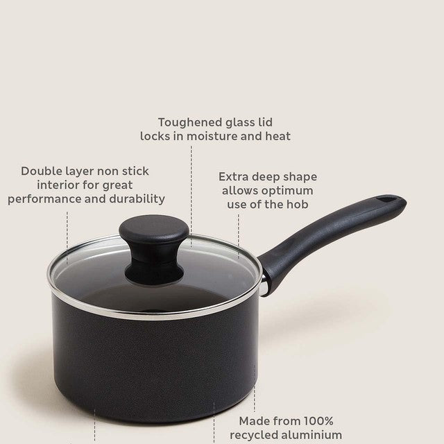 M&S black aluminium non-stick saucepan 16cm (British brand)