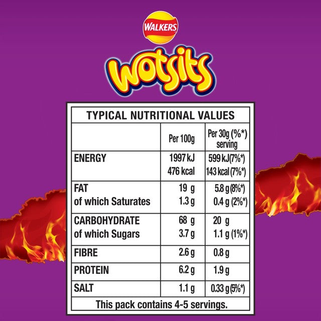 Wotsits Crunchy Extra Flamin' Hot crisps 130g (British brand)