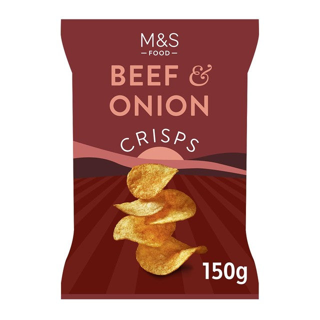 M&S Beef & Onion Crisps 150g, imported from the UK