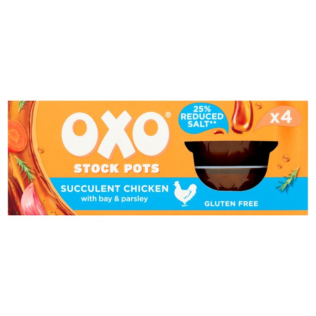 Oxo Reduced Salt Chicken Stock Pots 4x20g, imported from the UK