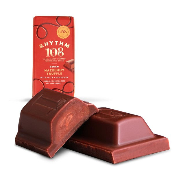 Rhythm 108 vegan hazelnut truffle chocolate bar 100g, imported from the UK