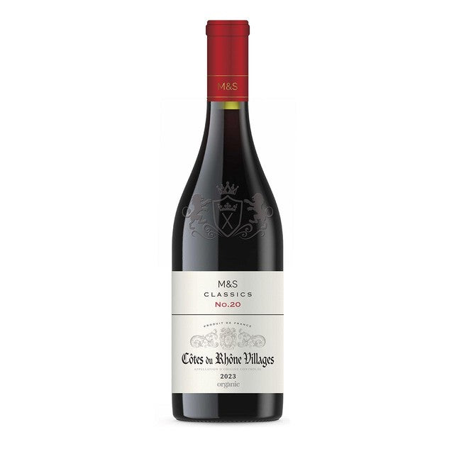 M&S Organic Cotes du Rhone Villages red wine 75cl, imported from the UK
