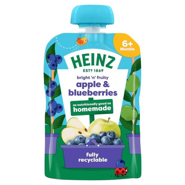 Heinz Apple & Blueberries baby food fruit pouch 100g, UK version