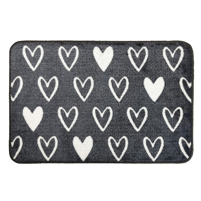 Mighty Mats supersoft washable mat grey hearts 50x75cm, imported from the UK