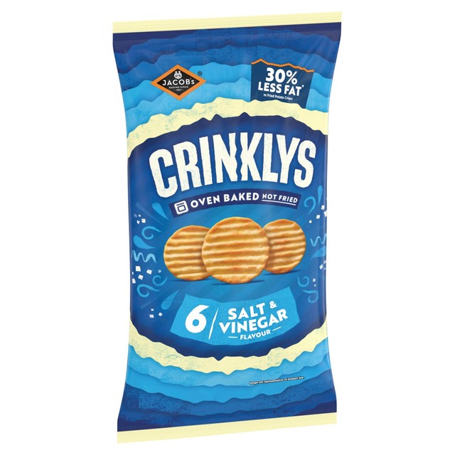 Jacob's Crinklys salt and vinegar baked snack biscuits multipack, UK version