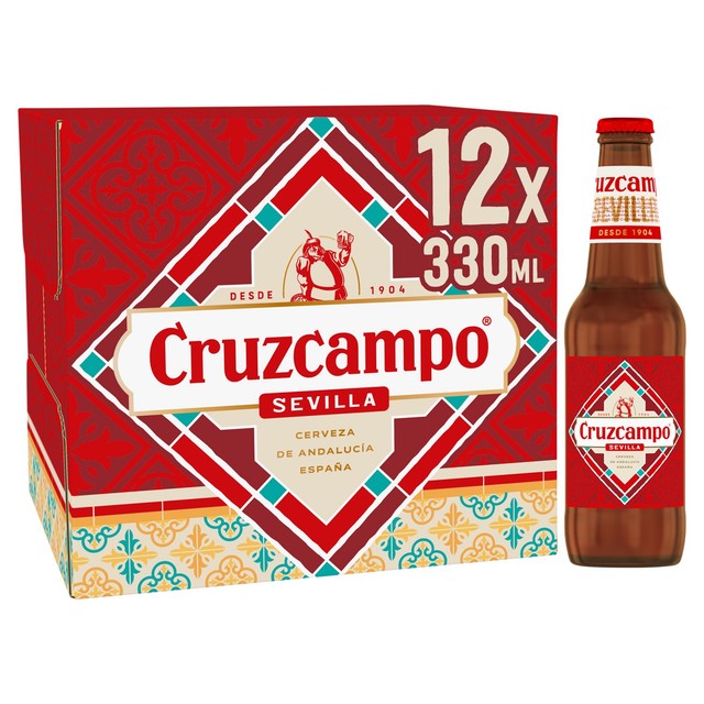 Cruzcampo lager beer 12 x 330ml bottles - British product