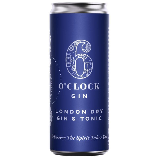 6 O'clock Gin London Dry Gin & Tonic 250ml, UK version