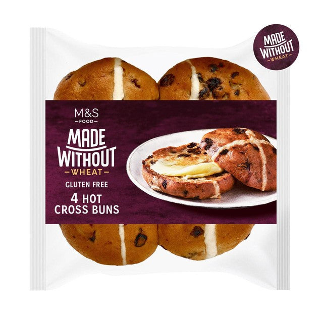 M&S gluten-free hot cross buns 4 per pack, imported from the UK