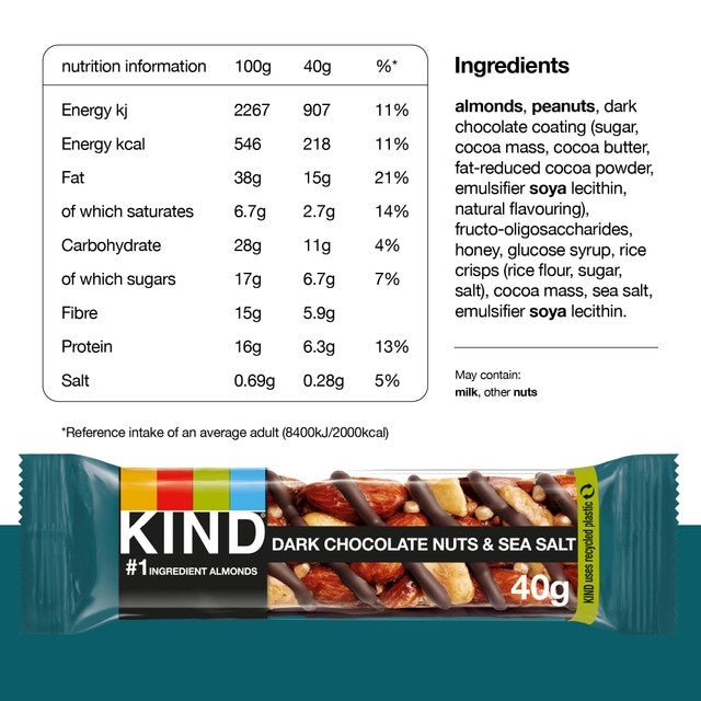 Kind dark chocolate nuts and sea salt snack bars multipack 12 x 40g, UK version