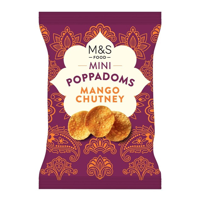 M&S mango chutney flavour mini poppadoms 65g, imported from the UK