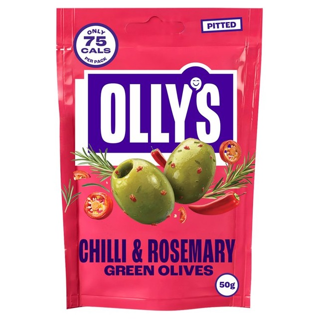 Olly's Olives chilli & rosemary green olives 50g, imported from the UK
