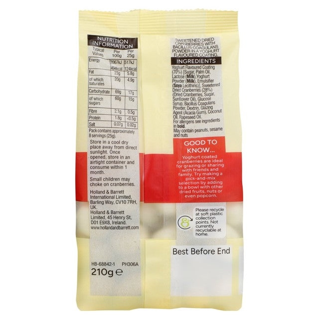 Holland & Barrett yoghurt coated cranberries 210g, UK version