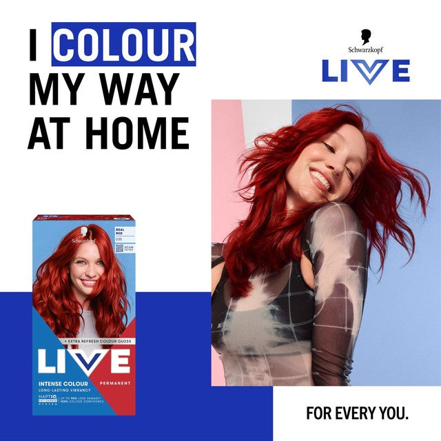 Schwarzkopf LIVE Intense Colour 035 Real Red permanent hair dye, imported from the UK