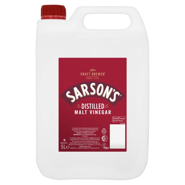 Sarsons distilled malt vinegar 5L plastic bottle packaging (British brand)