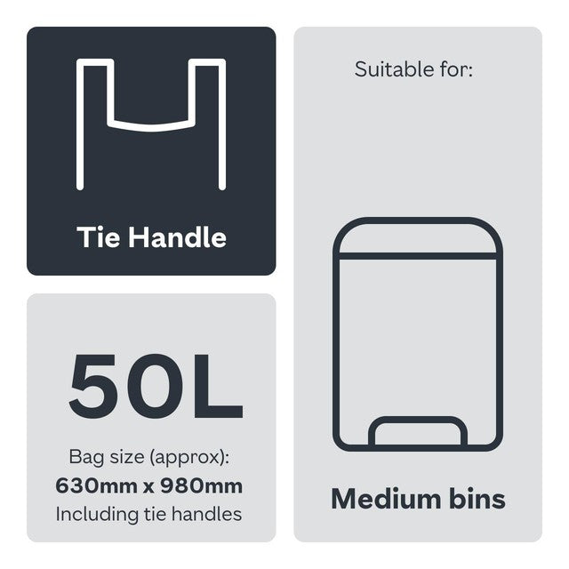 Ocado medium swing bin liner 50L with tie handles, imported from the UK