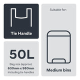 Ocado medium swing bin liner 50L with tie handles, imported from the UK