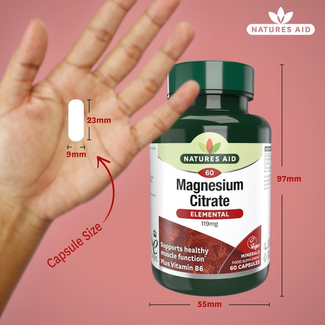 Natures Aid magnesium citrate supplement capsules 60 capsules, imported from the UK