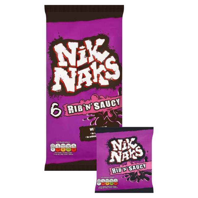 Nik Naks Rib 'N' Saucy crisps multipack, imported from the UK