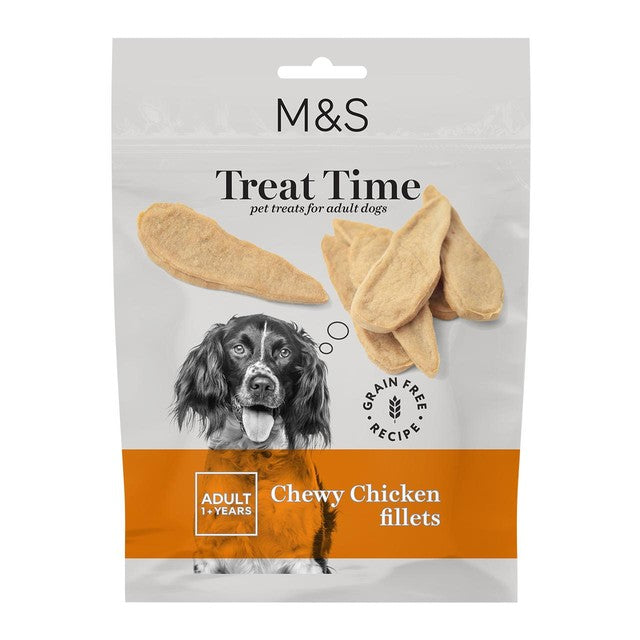 M&S chewy chicken fillets dog treats 70g, imported from the UK