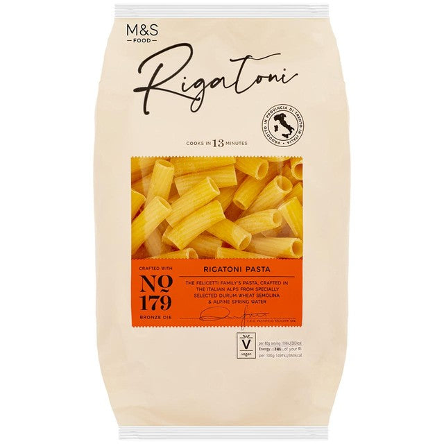 M&S rigatoni pasta 500g, imported from the UK
