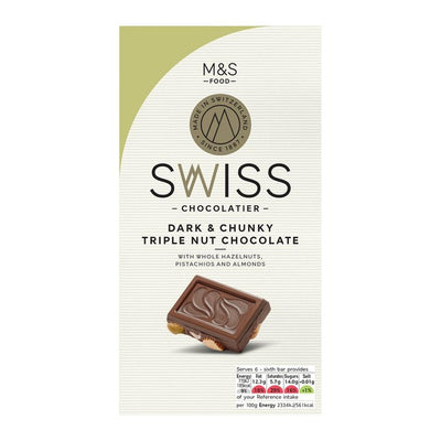 M&S Swiss Chunky Dreierlei-Nuss Dunkle Schokolade 200g