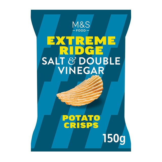 M&S Salt & Double Vinegar Extreme Ridge Cut Crisps 150g, imported from the UK