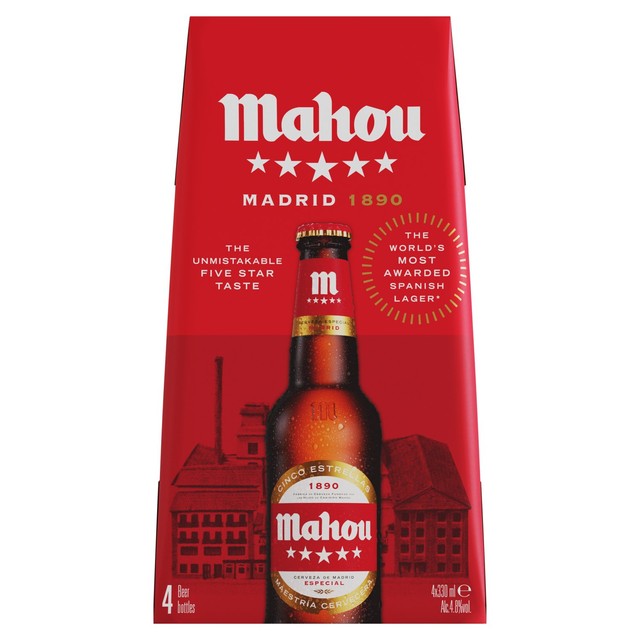 Mahou Cinco Estrella lager beer 4x330ml, imported from the UK
