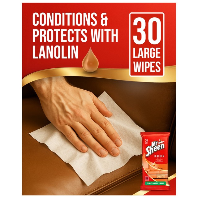 Mr Sheen leather polish wipes 30 pack, imported from the UK