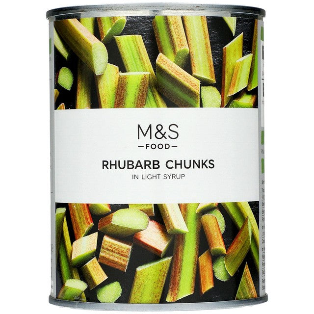 M&S rhubarb chunks in light syrup 560g, imported from the UK
