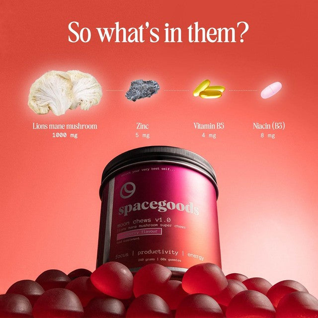 SPACEGOODS Moon Chews strawberry flavour gummy supplements (British brand)