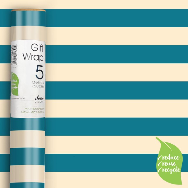 Deva Designs blue stripe gift wrap roll 5m, imported from the UK