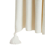 M&S Knitted Tassel Throw in Cream, imported from the UK