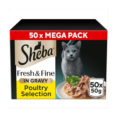 M&S Sheba Fresh & Fine Wet Cat Food Pouches Poultry Collection Gravy 50 x 50g- Buy online at McGrocer