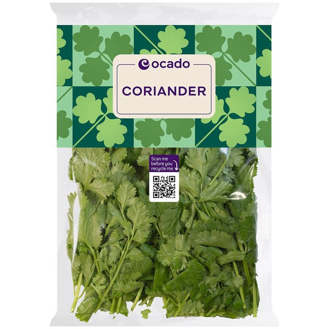 Ocado fresh coriander herb leaves plastic bag 30g, imported from the UK